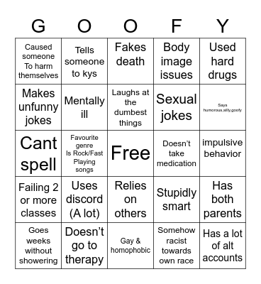 Actually insane Bingo Card