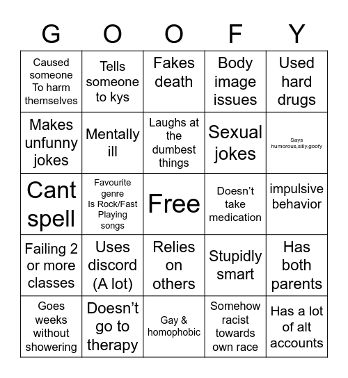 Actually insane Bingo Card