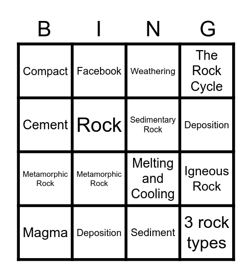 Rock Cycle Bingo Card