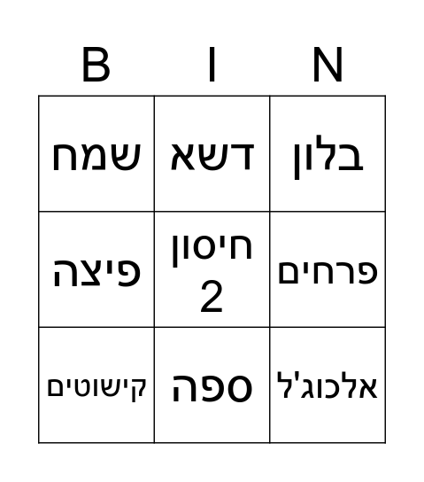 יום הולדת ליובל Bingo Card