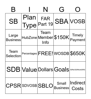 Subcontracting Plans Bingo Card