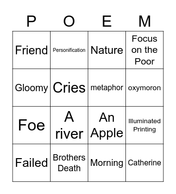 William Blake Bingo Card