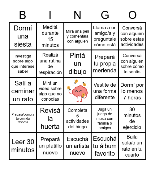 Salud mental Bingo Card