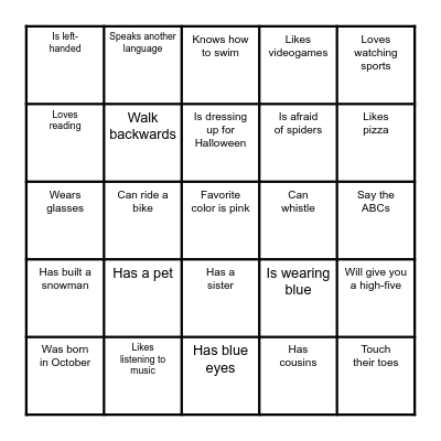 Find Someone Who.... Bingo Card