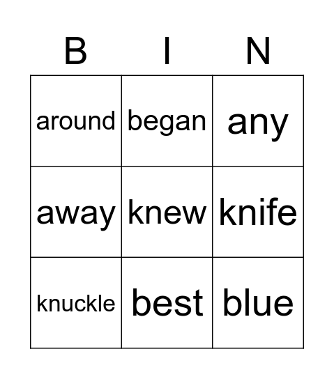 silent k Bingo Card