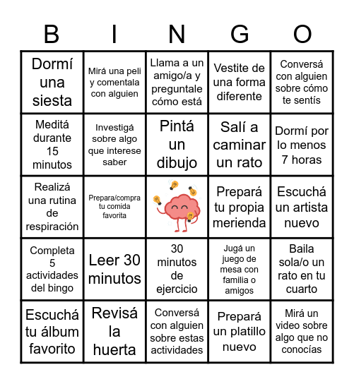 salud mental Bingo Card