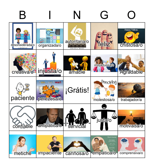 Unidad 1: Verbos y adjetivos Bingo Card