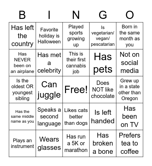 Kaleafa Human Bingo! Bingo Card