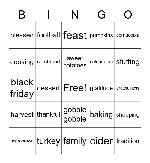 Thanksgiving Bingo OB/Gyn West Bingo Card