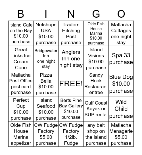 Matlacha Bingo Card