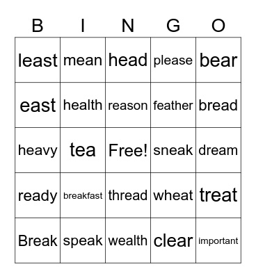 EA Words Bingo Card