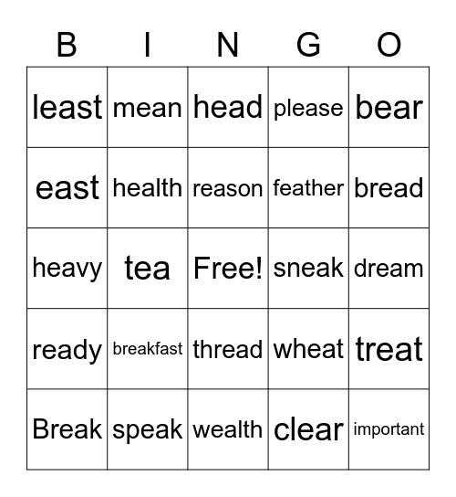 EA Words Bingo Card