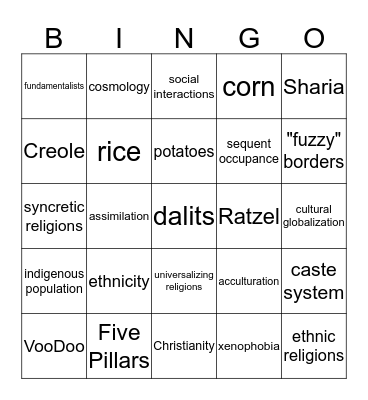 BINGO CULTURE Bingo Card