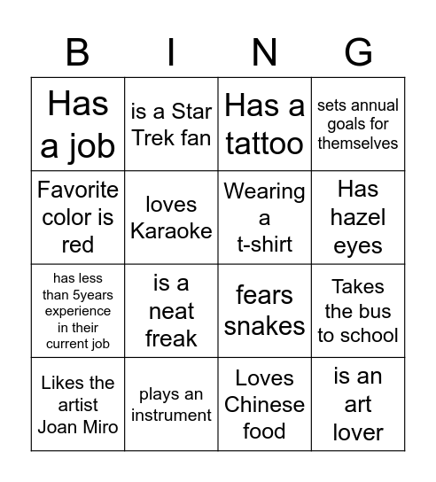 Connect Team Bingo Card