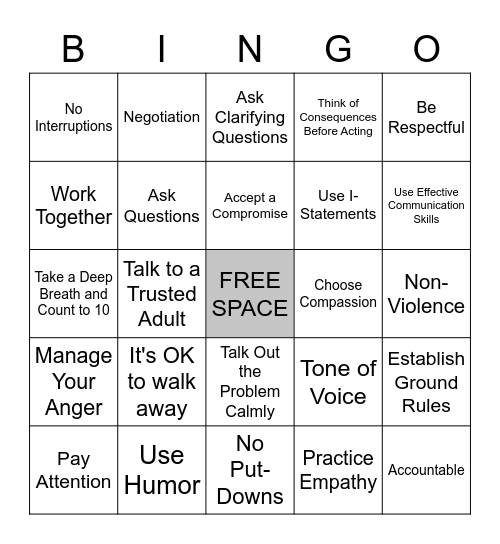 Conflict Resolution Bingo Card