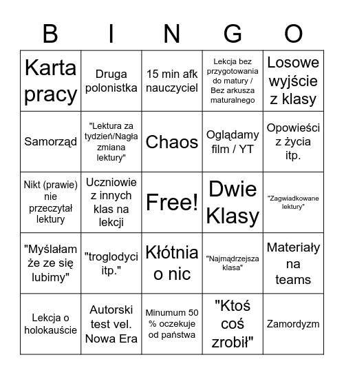 Polak Bingo Card