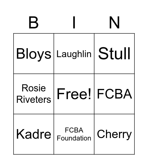 FCBA Test Bingo Card