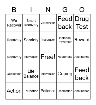 Recovery Bingo Card