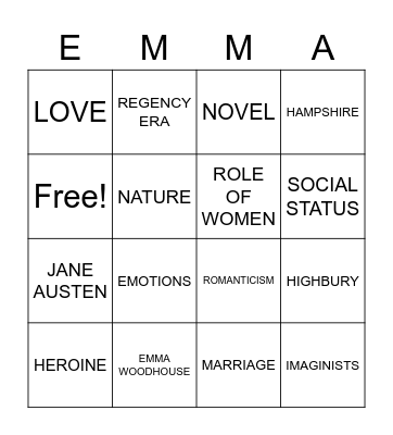 JANE AUSTEN Bingo Card