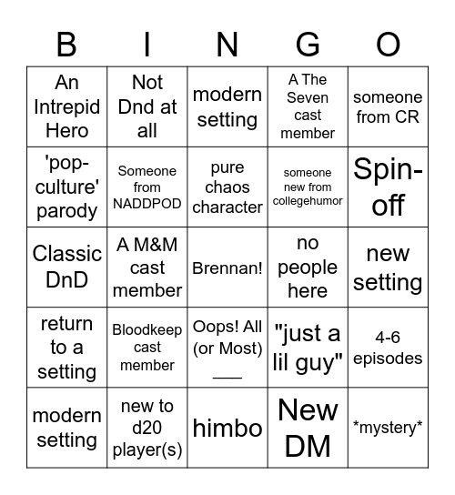 New d20 season!! Bingo Card