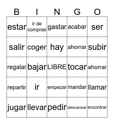 Spanish Verb Bingo Card