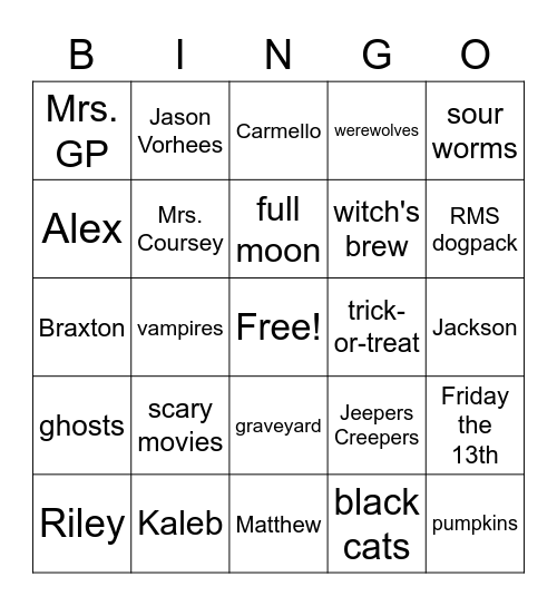 Halloween in 309 Bingo Card