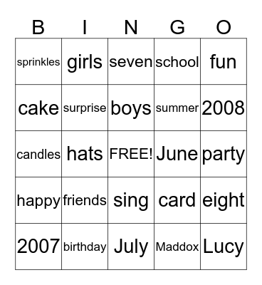 BIRTHDAY BINGO Card