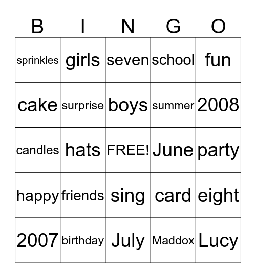BIRTHDAY BINGO Card