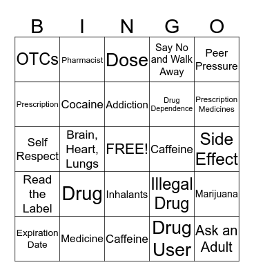 Medicines Bingo Card