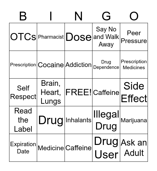 Medicines Bingo Card