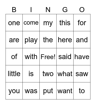 Heart Word Challenge #1 Bingo Card