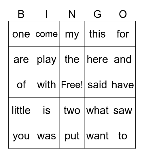 Heart Word Challenge #1 Bingo Card