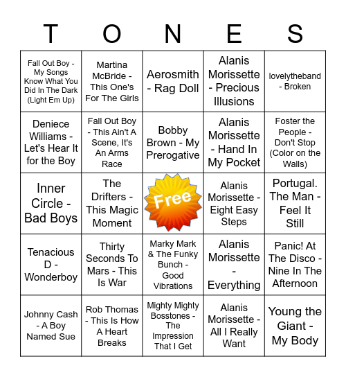 Game Of Tones 1/6/22 Game 2 Bingo Card