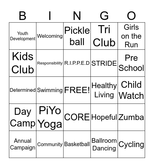 Carls Family YMCA Bingo Card