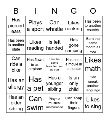 Get to know you BINGO Card
