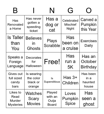 Halloween Mix & Mingle Bingo Card