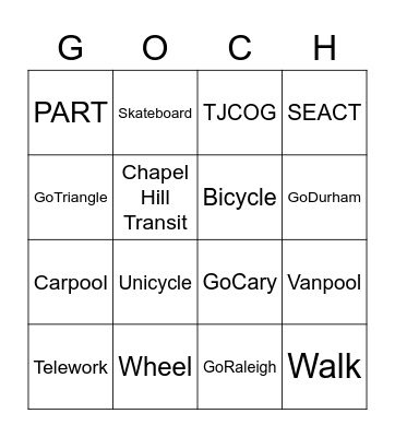 Transportation Bingo Card