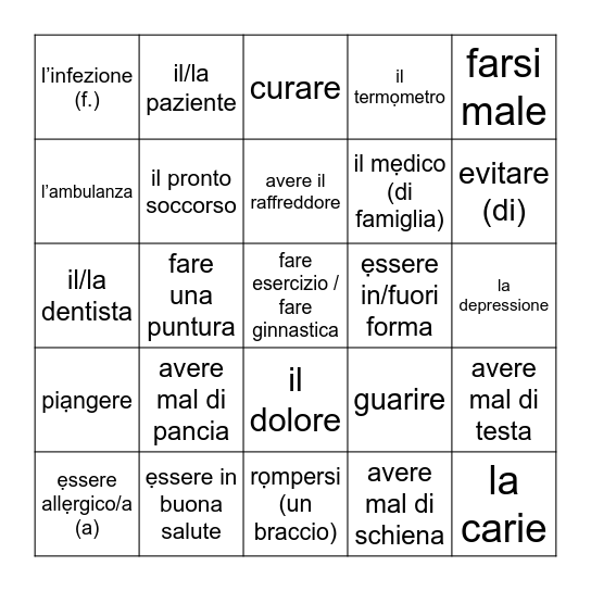 Dal Dottore Bingo Card