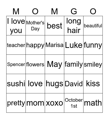 MOMGO Bingo Card