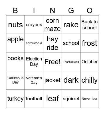 Fall Bingo Card