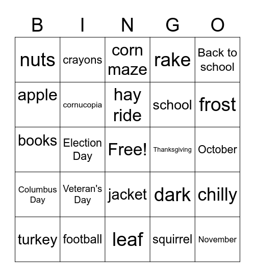 Fall Bingo Card