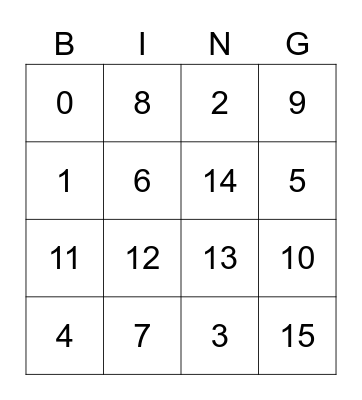 Number Bingo Card