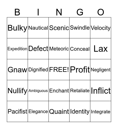 Vocabulary in Action Chapter 14 Bingo Card