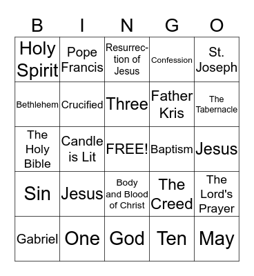 RELIGIOUS ED BINGO Card
