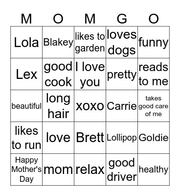 MOMGO Bingo Card