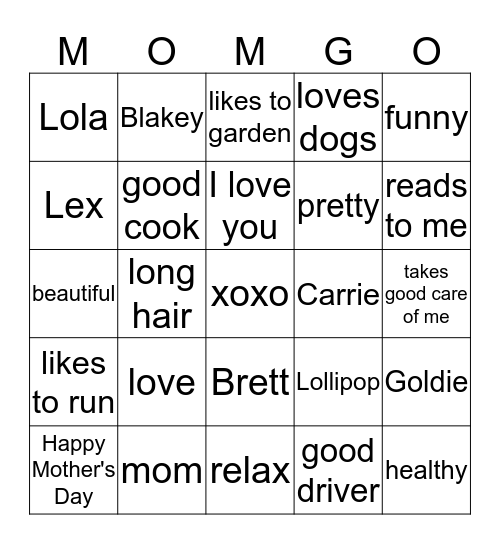 MOMGO Bingo Card