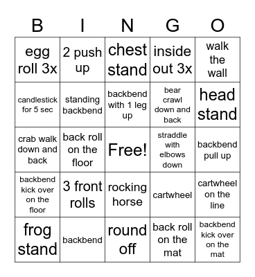 PowerHouse Level 1 Cheer Bingo Card