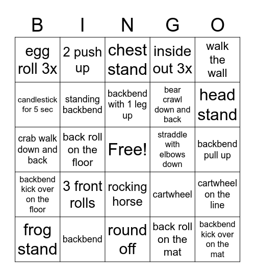 PowerHouse Level 1 Cheer Bingo Card