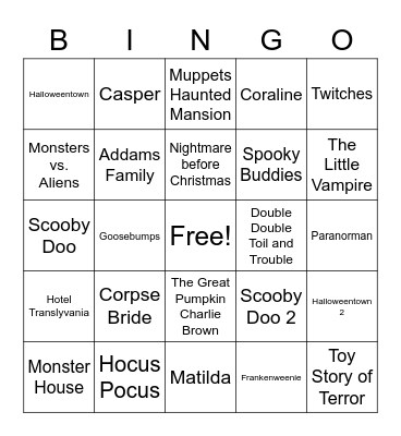 Halloween movies Bingo Card