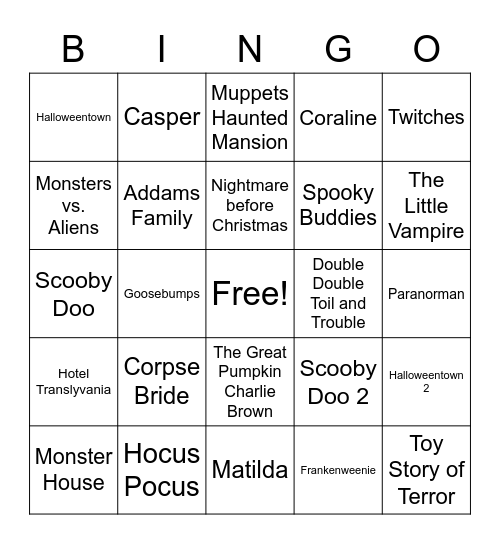 Halloween movies Bingo Card